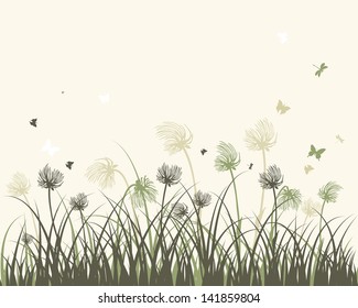 Summer meadow background. EPS 10 vector illustration with transparency and meshes.