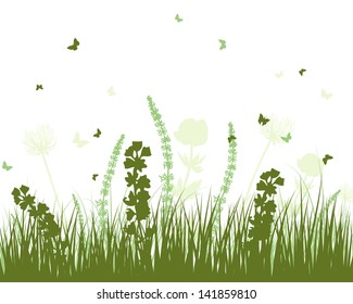 Summer meadow background. EPS 10 vector illustration with transparency and meshes.