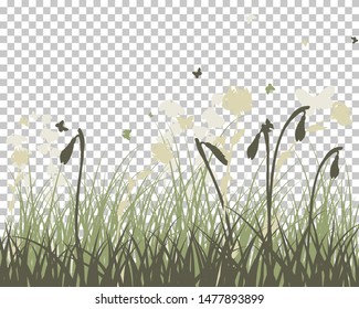 Summer Meadow Background.  Transparency Grid Design. Vector Illustration.