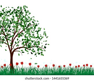 Summer meadow background with tulips. EPS 10 vector illustration.