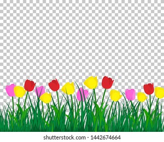 Summer meadow background with tulips. EPS 10 vector illustration with transparency and meshes.