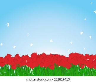 Summer meadow background with tulips. EPS 10 vector illustration.