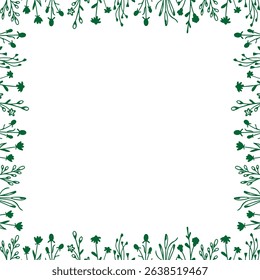 Summer meadow frame. Trendy botany graphic template. Grass empty frame box