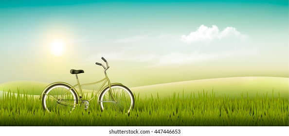 Summer meadow landscape with a bicycle. Vector.