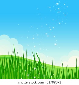 Summer meadow landscape. Vector illustration.