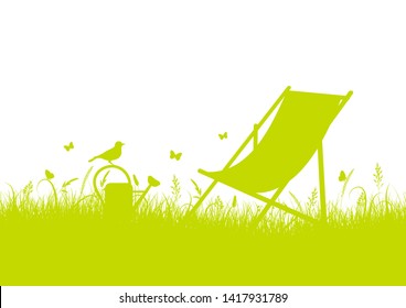 Summer Meadow Silhouette With Canvas Chair Green Banner