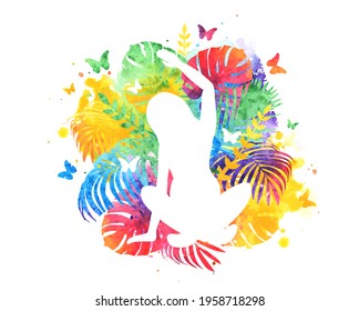 Summer Meditation, yoga and mindfulness. Rainbow vector illustration