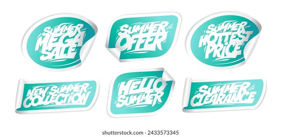 Summer mega sale offer, hello summer vector stickers collection