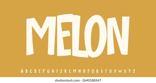 Summer Melon berry, joyful lettering, cartoon funny typography. Childish font for friendly logo headline of culinary recipe book, sweets, ice cream title. Food typographic design. Vector typeset.
