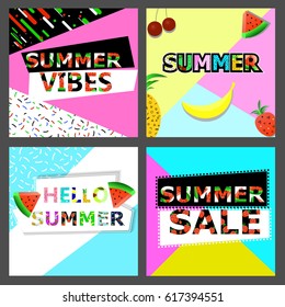 Summer memphis pattern. Set - vector stock.
