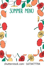 Summer Menu design template with place for your text. Hand-lettered title. Hand drawn frame decoration with apples. White background