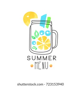 Summer menu logo, badge for restaurant, cafe and bar menu, watercolor vector Illustration