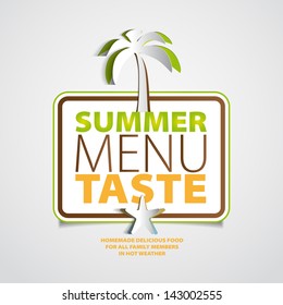 Summer menu taste theme with paper palm tree and seastar