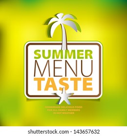 Summer menu taste theme with paper palm tree and seastar