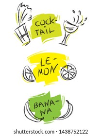 Summer menu template, contour image stylized by hand, for bars and cafes, leaflets, flyers, websites, banners, social networks