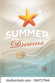 Mensaje de verano sobre la arena de la playa. Plantilla de diseño de concepto de verano de vectores. Los elementos se clasifican por separado en el archivo vectorial. Fácil de editar.