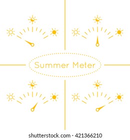 Summer meter illustration set with various indicators for heat, holiday, weather or meteorology. Graph that shows how many days left for summer or holiday.