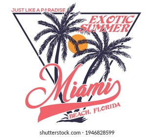 Summer Miami Beach Florida  Vector Design Artwork For Anything. Summer Vibes Artwork 