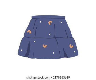 Summer mini skirt for girls kids. Childs fashion apparel for warm weather. Girlish childrens casual wearing with print. Childish garment. Flat vector illustration isolated on white background