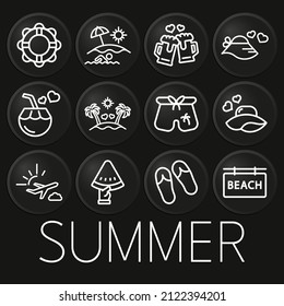 Summer minimal vector icon on 3D button isolated on black background. Premium Vector
