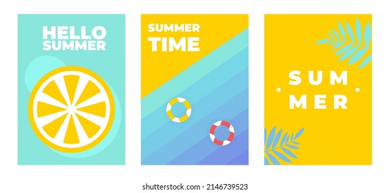 Summer minimalistic poster set. Hello summer concept.