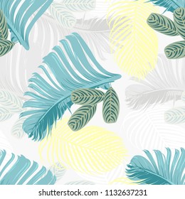 Summer mint and blue tropical forest leaves bright mood seamless pattern for fashoin fabric ,wallpaper book , card vector editable, not cropped