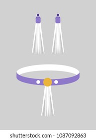 Summer mode accessories, poster with earrings and necklace, collection and set of items, created for women, vector illustration, isolated on grey