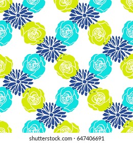 Summer Modern Chevron Hand Drawn Print in Vector with Flowers