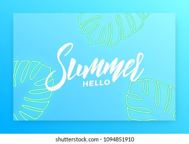 Summer. Modern design layout with lettering and neon tropical leaves. Summer background