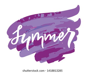 Summer - modern handlettering text. Design print for postcard, label, logo, sign, emblem, sticker, poster, badge, clother. Vector illustration on background