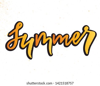Summer - modern handlettering text. Design print for postcard, label, logo, sign, emblem, sticker, poster, badge, clother. Vector illustration on background