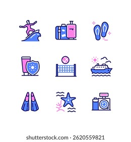 Summer - modern line design style icons set