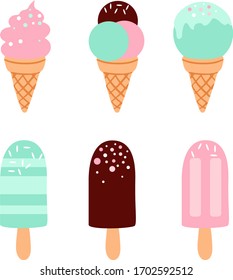 Summer modern vector flat ice-cream illustration 