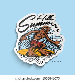 Summer monkey water skiing wake skater Paper Cut Tags, Labels , peel off sticker vector illustration., vector illustration. 