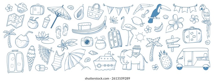 Summer monochrome doodles collection for coloring pages, prints, social media, stickers, planners, wallpaper, cards, etc. EPS 10