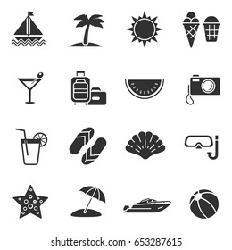 Summer, monochrome icons set. Vacation at sea and traveling. isolated vector illustrations.