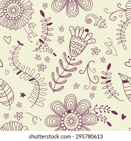Summer monochrome seamless pattern. Floral decorative background. Pattern can be used for textile design, web page background, surface textures, wallpaper