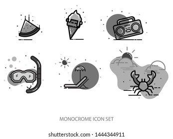 SUMMER MONOCROME ICON SET FOR DESIGN PROJECT.