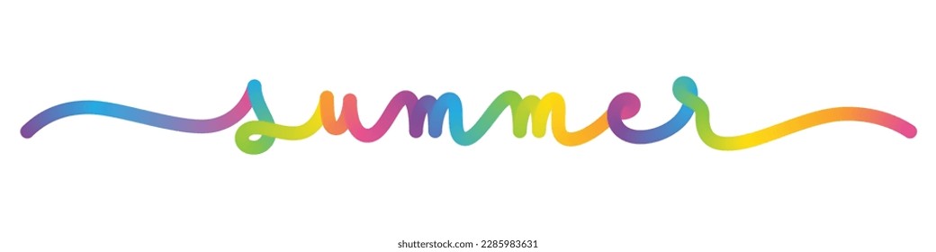 SUMMER monoline vector calligraphy banner with colorful gradient