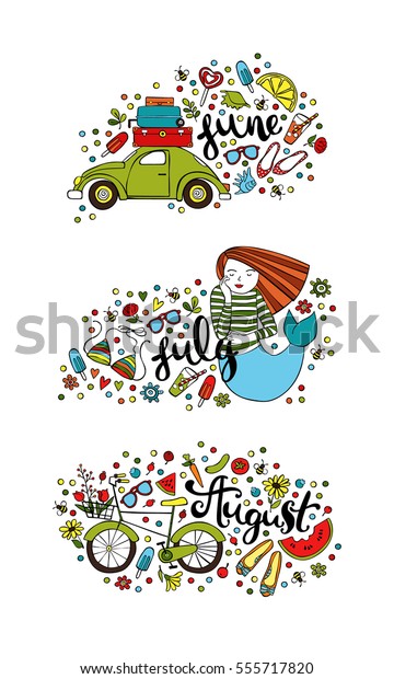 Summer Months June July August Isolated: immagine vettoriale stock ...