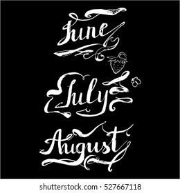 Summer months lettering vector