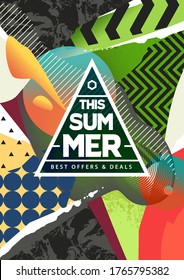 Summer mood abstract background with mixed textures, different patterns and geometric shapes.  Poster design with abstract shapes and copyspace for you text. EPS10 Vector graphic.