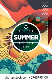 Summer mood abstract background with mixed textures, different patterns and geometric shapes.  Poster design with abstract shapes and copyspace for you text. EPS10 Vector graphic.