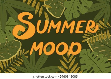 Summer mood concept design, rectangular illustration with exotic jungle leaves