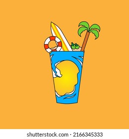 Summer mood in the form of a glass of fresh juice. Vector Illustration