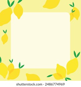 Plantilla de cartel de tarjeta de felicitación de sentimiento de verano. Postal minimalista, baner, hojas de la naturaleza y limones. Ilustración vectorial en estilo plano de dibujos animados sobre fondo amarillo. Vector de limón. Italia