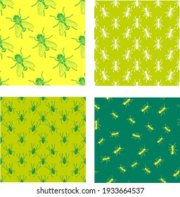 summer mood insects pattern fabric printing gift wrap ant print fly print summer pattern set green light nature