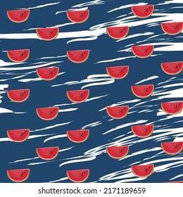 Ánimo de verano. Ilustración repetitiva de mano dibujada con rodajas de sandía. Ilustración vectorial