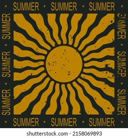 Summer mood retro poster. Abstract vintage sun on a black background. Vector illustration.