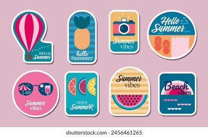 Summer mood stickers collection in modern design. A set of summer illustrations in flat style. Vector illustration.
